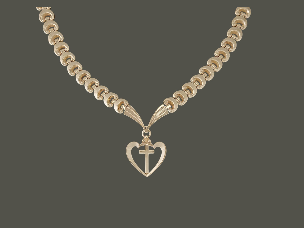 Necklace Antique Half Link Heart And Cross Pendant
