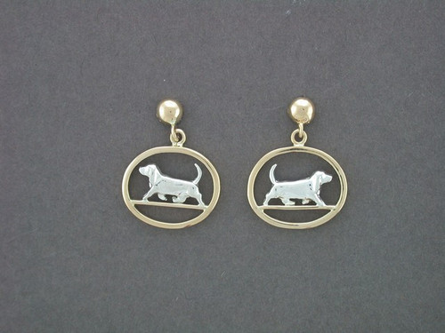Earrings Oval Flat Wire With Basset Hound