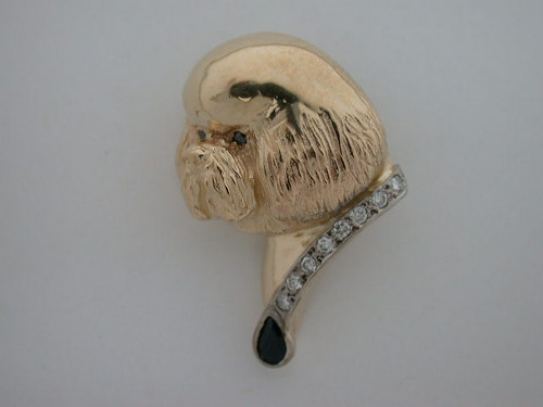 Bichon Frise Head 3.4 View Lrg L W Diamond & Sapphire Pendant