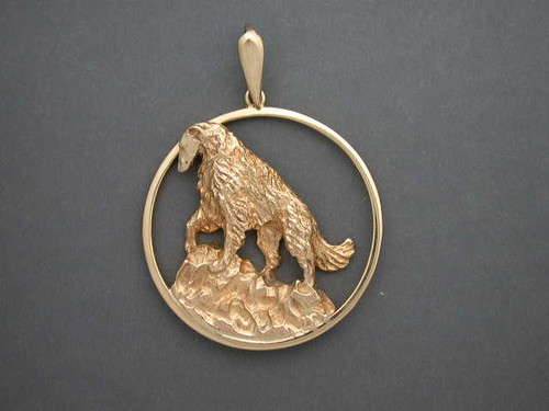 Frame Circle W Rim W Borzoi Full Body On Rock  Pendant