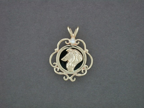 Frame Cir Scroll Sm Stell With Collie Pendant