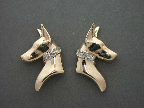 Doberman Earrings Head Dino Diamond Sm L&R