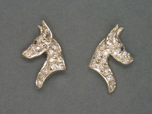 Doberman Earrings IWith  Diamonds Pave