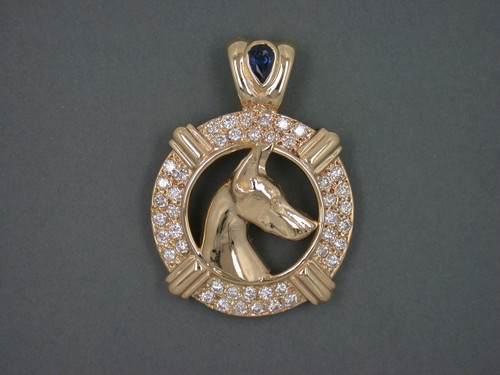 Frame Coin Bezel Lrg Front Diamondmond & Doberman Pendant