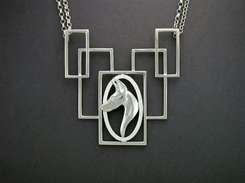 Necklace Frame Rectangular Contemporary With Doberman Silver
