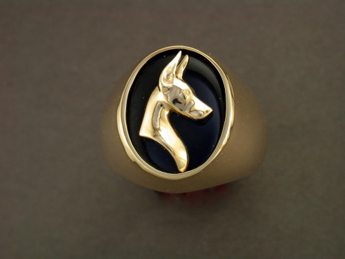 Ring Oval With Onyx And Doberman