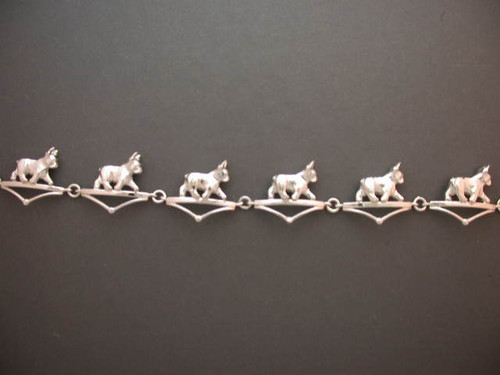 Bracelet Curve Link Triangle Ball W French Bulldog Silver