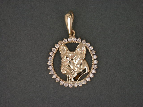 Frame Cir 3 Prong Set 30 Stone W Diamond & French Bulldog Pendant