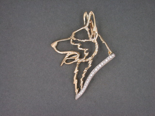 German Shepherd Head Cutout W Diamond Pendant