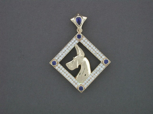 Frame Square Bezel Pave Setting With Great Dane Pendant