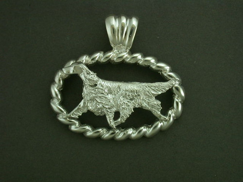 Frame Spiral W Irish Setter Full Body Silver Pendant