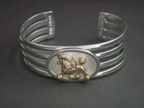 Bracelet Cuff 4 Bar With Oval And Poodle