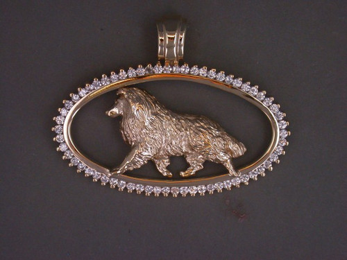 Oval With Diamonds And Shetland Sheepdog Pendant