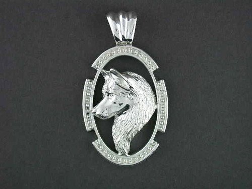 Frame Oval Beaded Open Four Slots With Siberian Husky Pendant