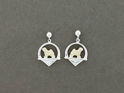 Earrings Triangle Circular Pedestal With Tibetan Terrier