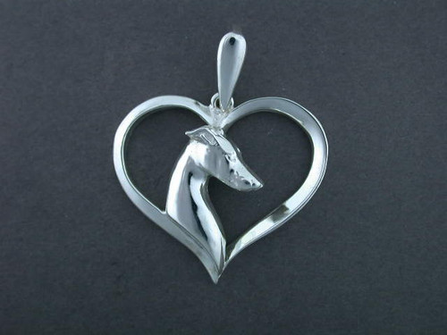 Frame Heart Thin With Whippet Silver Pendant