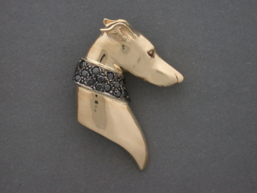 Whippet Head R W Black Diamond Pendant