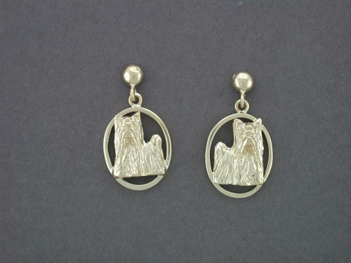 Earrings Oval Flat Wire With Yorkshire Terrier