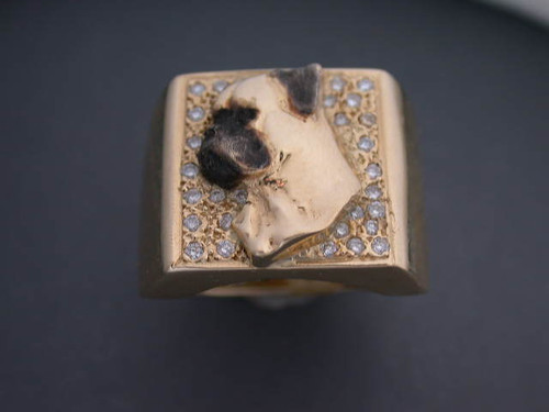 Ring Square Curve Side With Bullmastiff And Diamonds