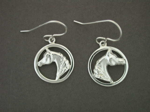Earrings Round Sm Cir With Arabian Horse Silver Wire Hooks