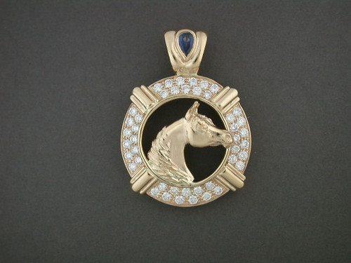 Frame Coin Bezel Lrg Front Pave With Arabian Horse Pendant