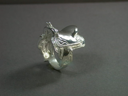 Horse Ring Western Saddle Lrg Silver Pendant