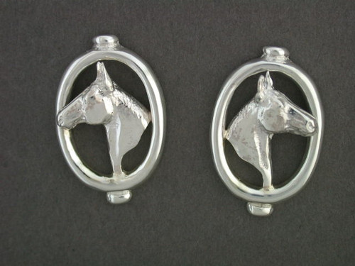 Earrings Frame Oval With Quarter Horse Silver