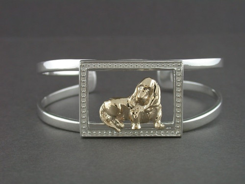 Bracelet Cuff Dbl Bar With Basset Hound