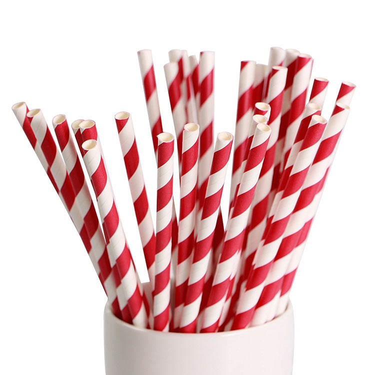 20cm Biodegradable Compostable Eco-Friendl Red & White Striped Paper Straws 8" 