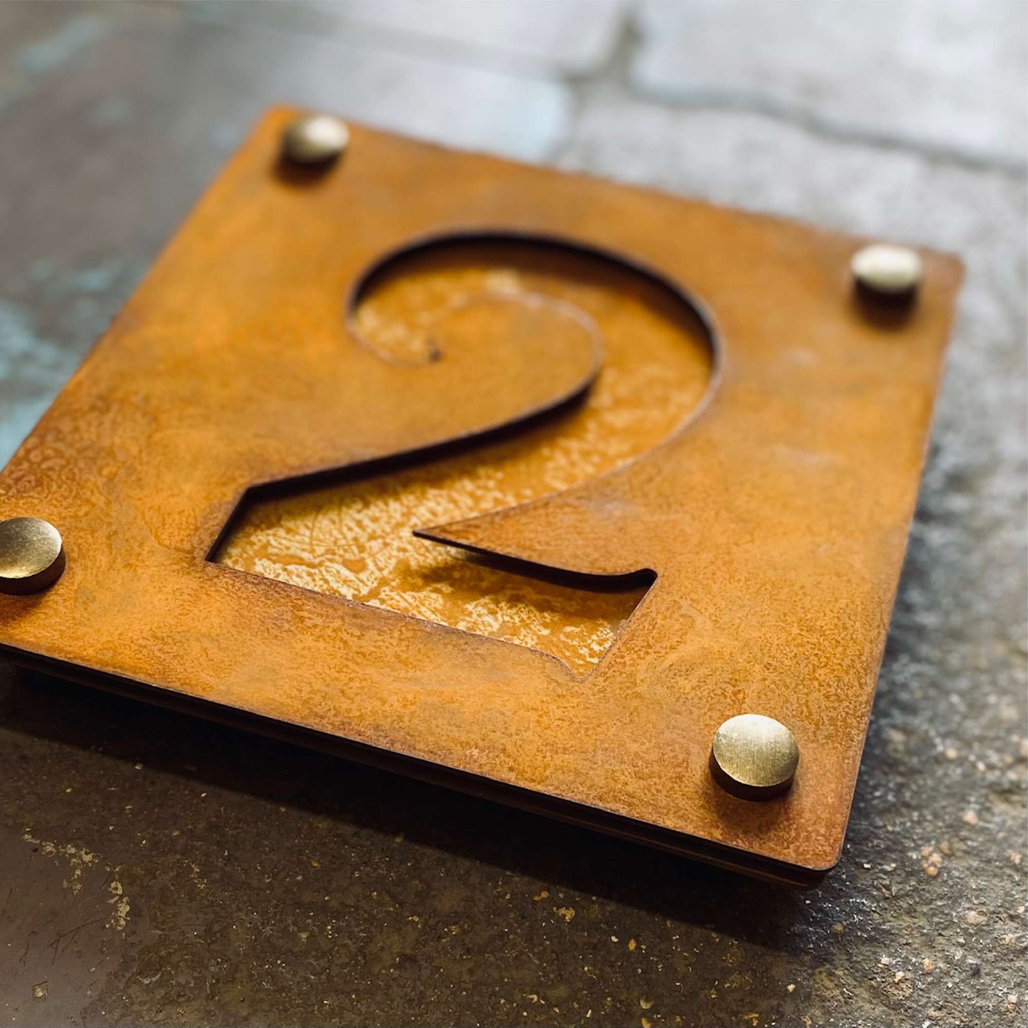 Corten steel house numbers with corten steel back plate, rusty steel ...