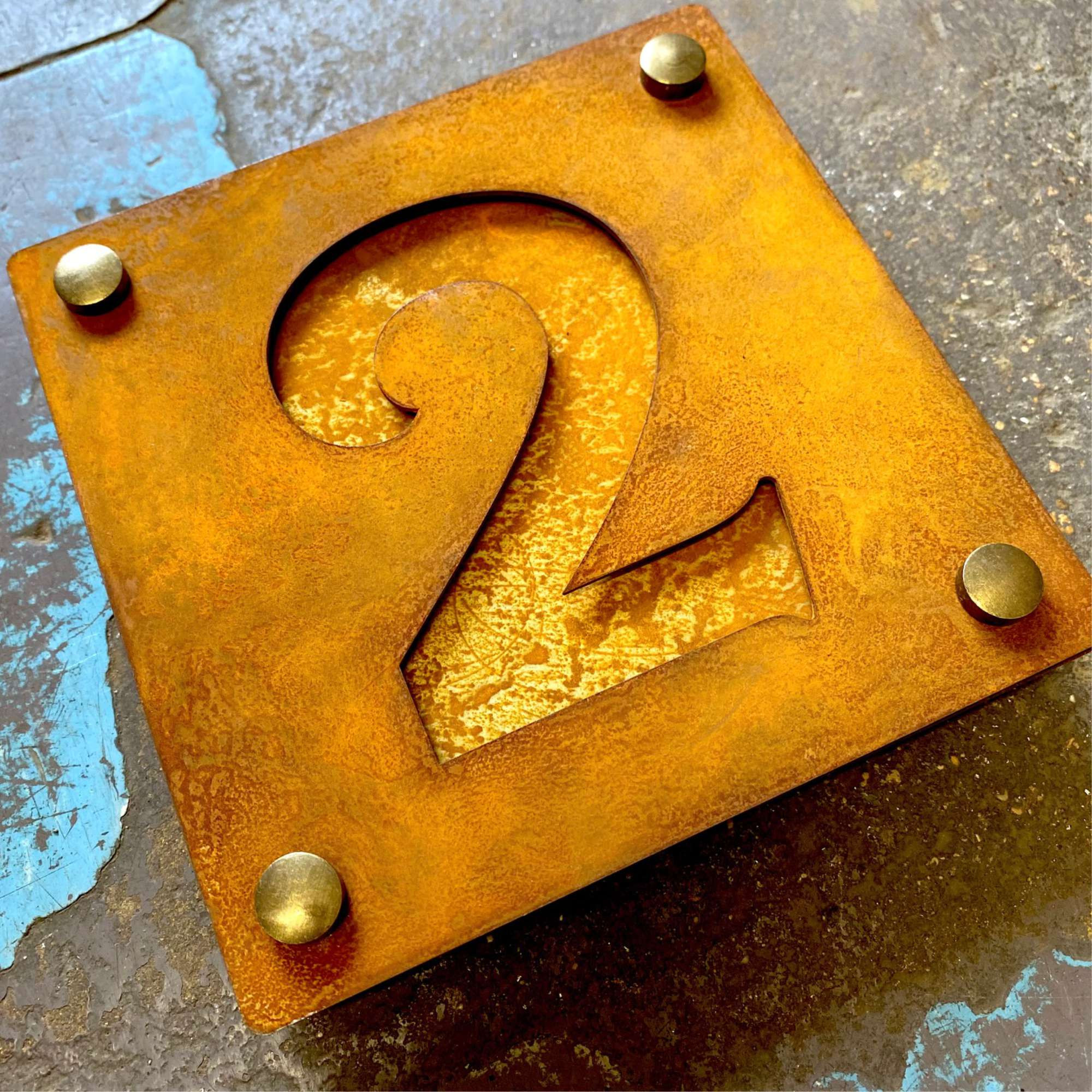 Corten steel house numbers with corten steel back plate, rusty steel ...