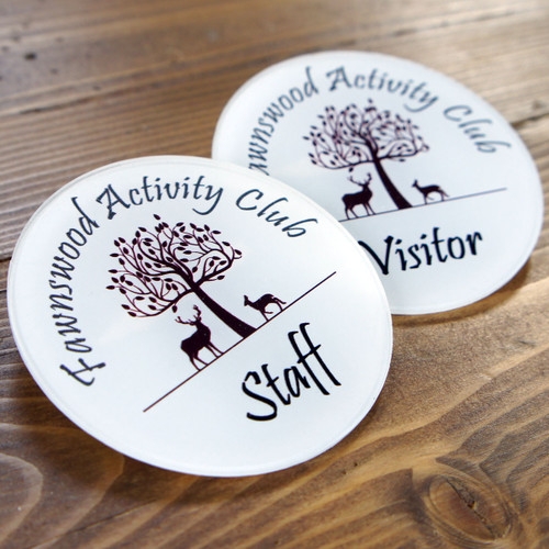 Printed acrylic badges with either a pin or magnetic fixing