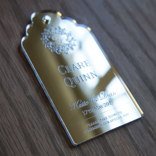 Engraved tags and labels ideal place settings from a variety of clear, mirrored, opal and coloured acrylics