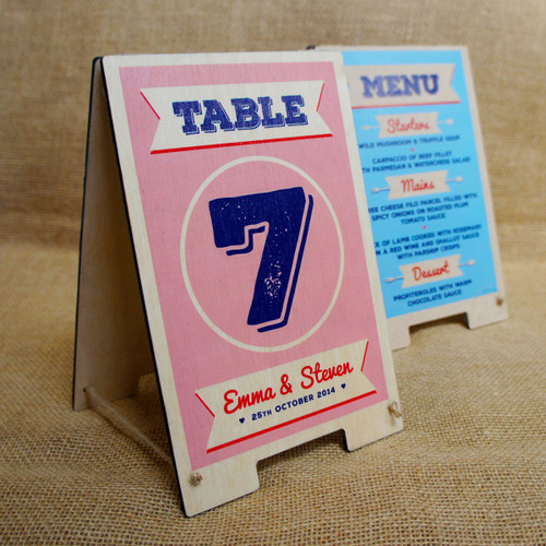 Small wooden table top A Board with double sided printed graphics (an ideal way to display for table top menus and table numbers)
