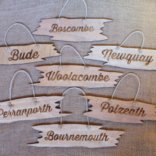 Shaped (Jagged Edge) Signs - wooden signs produced from 4mm stained and distressed pine.