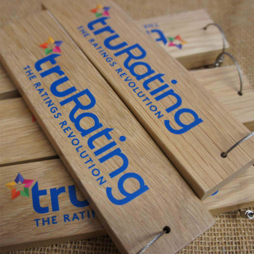 Printed oak keyrings (19mm thick) available in a variety of sizes 