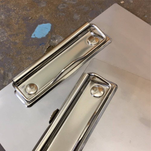 Stainless steel clipboards with fixed clip. Offered in a variety of sizes. Unbranded and unbranded clipboards available.