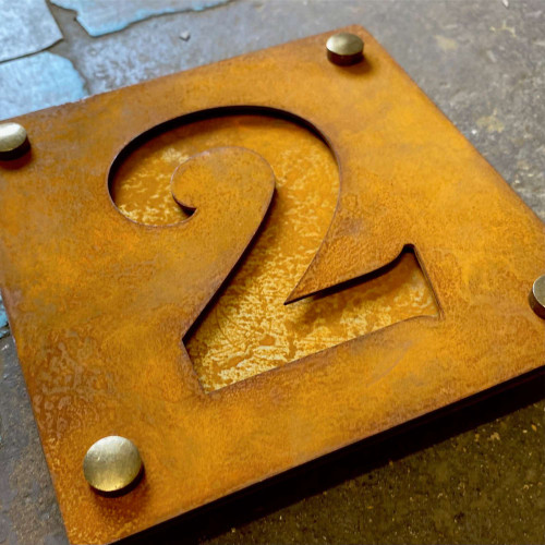 Corten steel house numbers with corten steel back plate, rusty steel ...