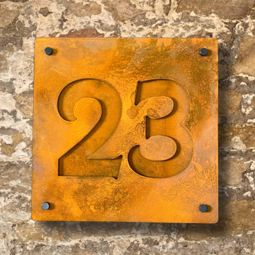 Corten steel house numbers with corten steel back plate, rusty steel ...