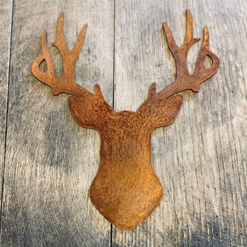Corten Steel Reindeer Head Christmas Decoration, Rusty Steel Reindeer