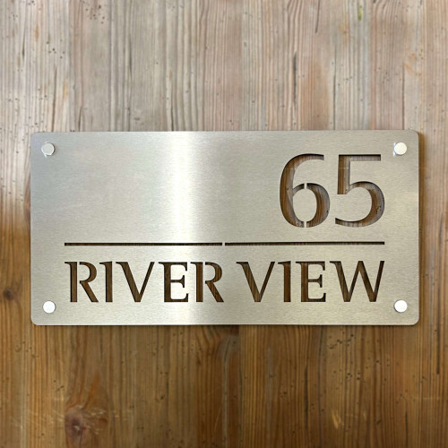 Stainless steel house name and number sign. Stainless steel nameplate.