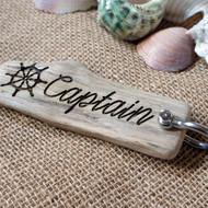 Engraved driftwood keyfobs / keyrings with marine shackle - ideal for hotels, B&Bs and pubs by the seaside.