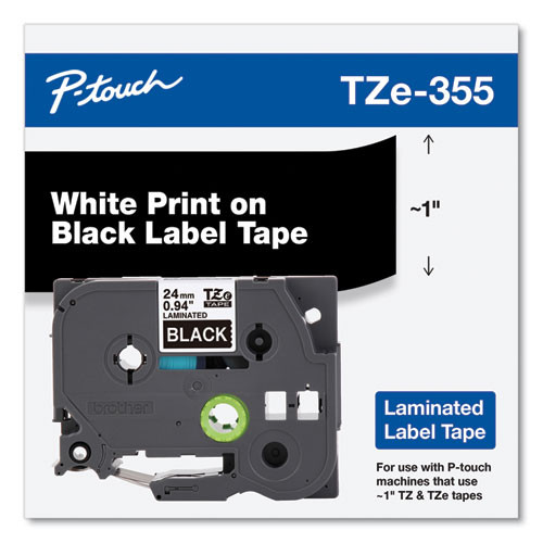 Brother TZe355 Label Tape – White on Black, 1