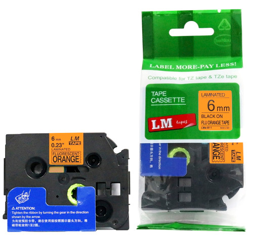 LMeB11 compatible label tape cartridge in black on orange