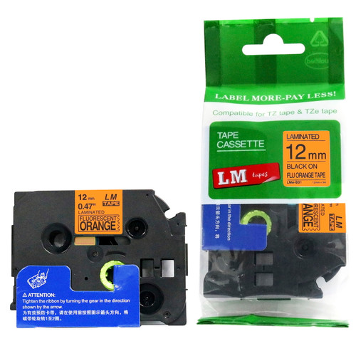 LMeB31 compatible 1/2-inch black on fluorescent orange label tape