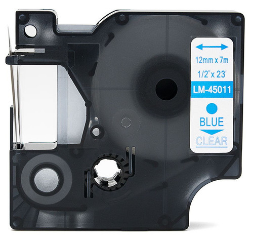 Compatible Dymo 45011 1/2" Blue on Clear D1 Tape Compatible Dymo 45011 1/2" Blue on Clear D1 Tape