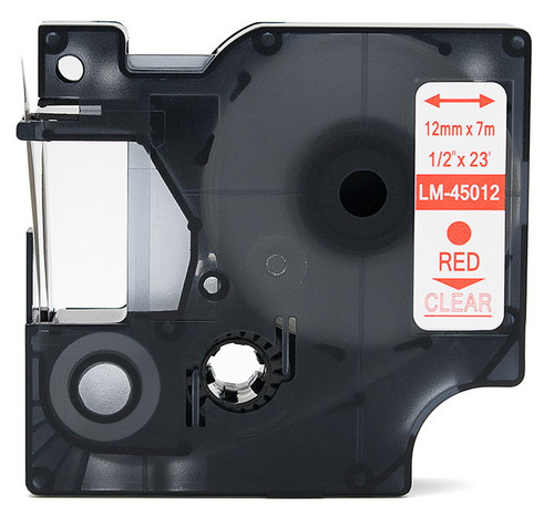 Compatible Dymo 45012 1/2" Red on Clear D1 Tape Compatible Dymo 45012 1/2" Red on Clear D1 Tape