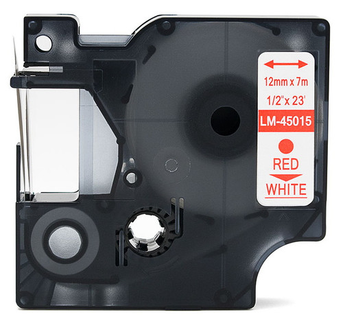 Compatible Dymo 45015 1/2" Red on White D1 Tape Compatible Dymo 45015 1/2" Red on White D1 Tape