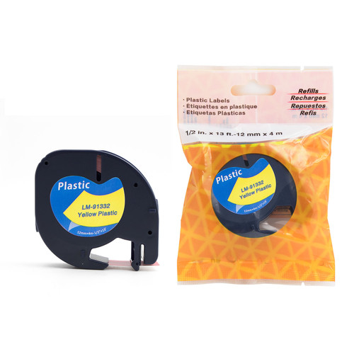 Compatible Dymo 91332 Black on Yellow Plastic LetraTAG Tape