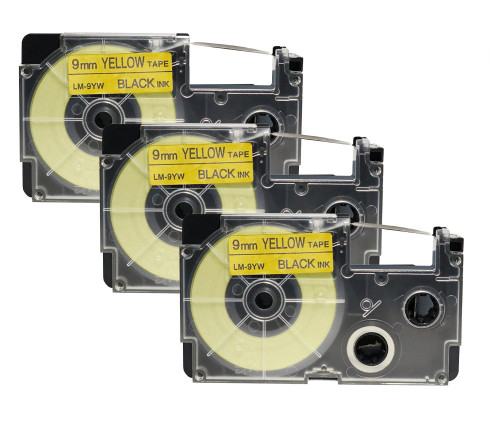 Compatible XR-9YW 3/8 In Black on Yellow Tape Cassette, 3/Pack